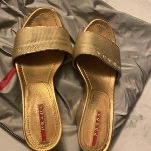 Authentic gold Prada Wedge sandal